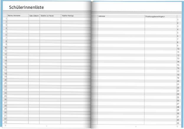 Doppelseite Klassenbuch