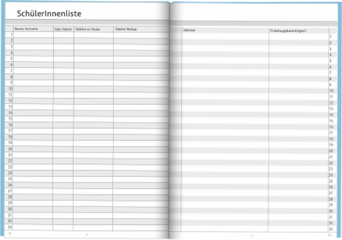 Doppelseite Klassenbuch